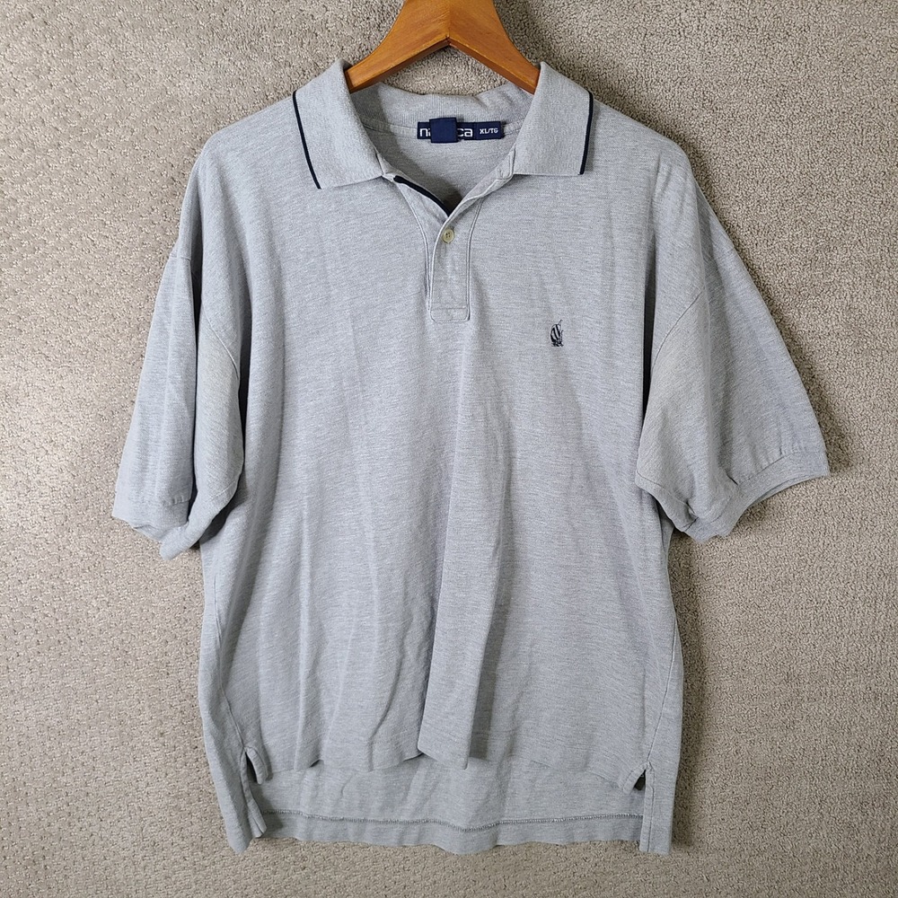 Vintage Nautica Shirt Mens XL Gray Polo Short Sleeve Collared Embroidered‎ Logo
